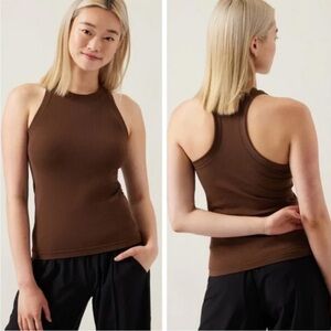 Athleta Chocolate Ribbed Mock Neck Tank XS